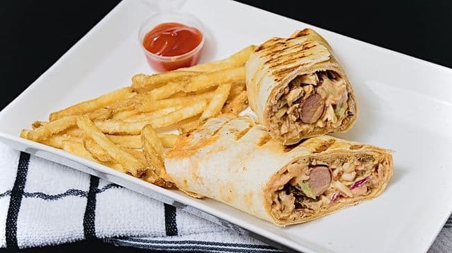 Nigerian Shawarma with sausage & Fries