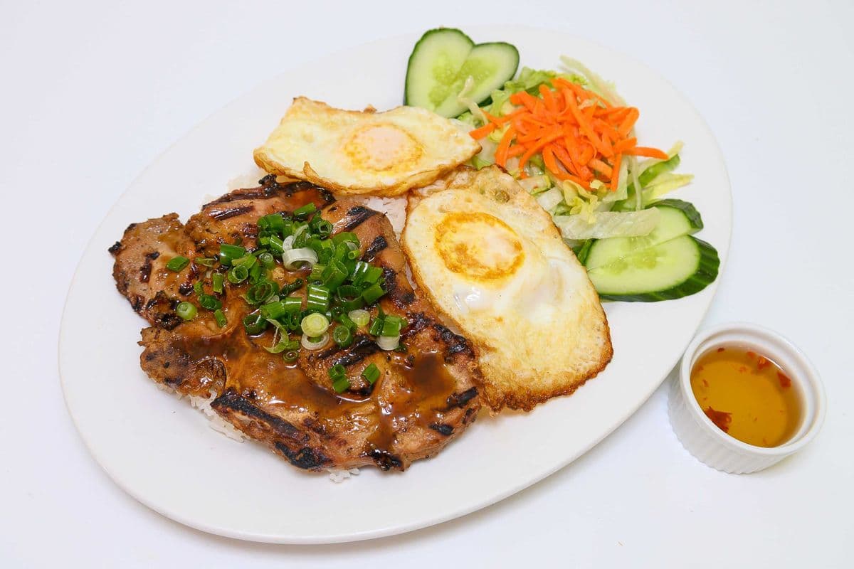 68. Grilled Pork Chop and Fried Eggs on Steamed Rice