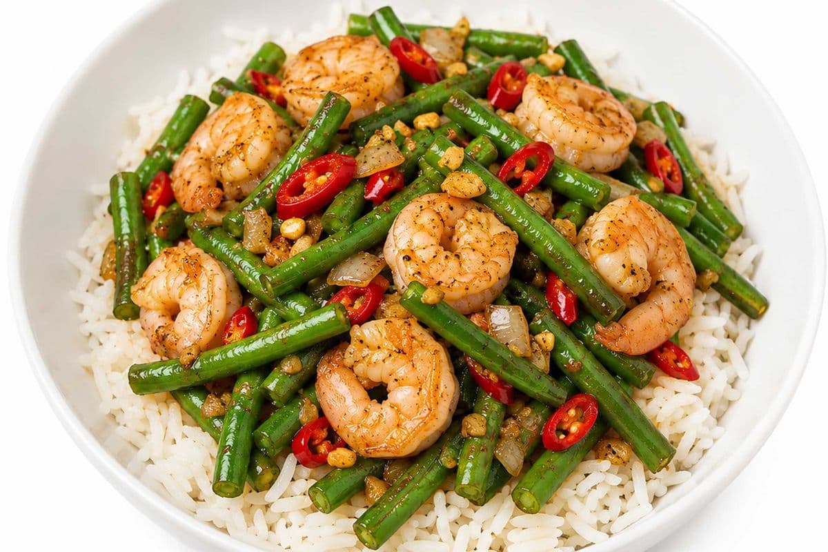 Prawn Long Bean Stirfy on Rice