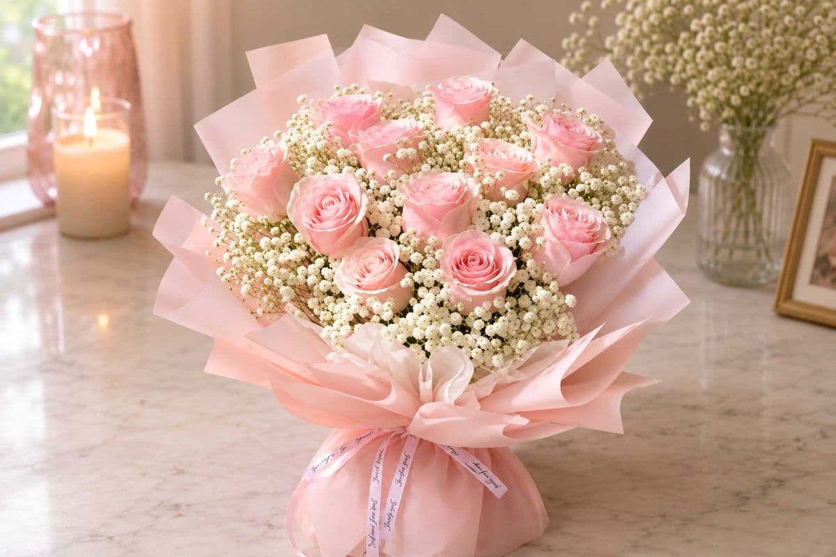 Baby Pink Dozen Roses