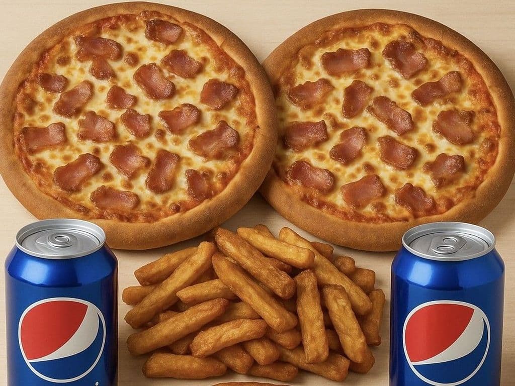 2 X PIZZAS 16" AU CHOIX + GRANDE FRITES + 4 LIQUEURES