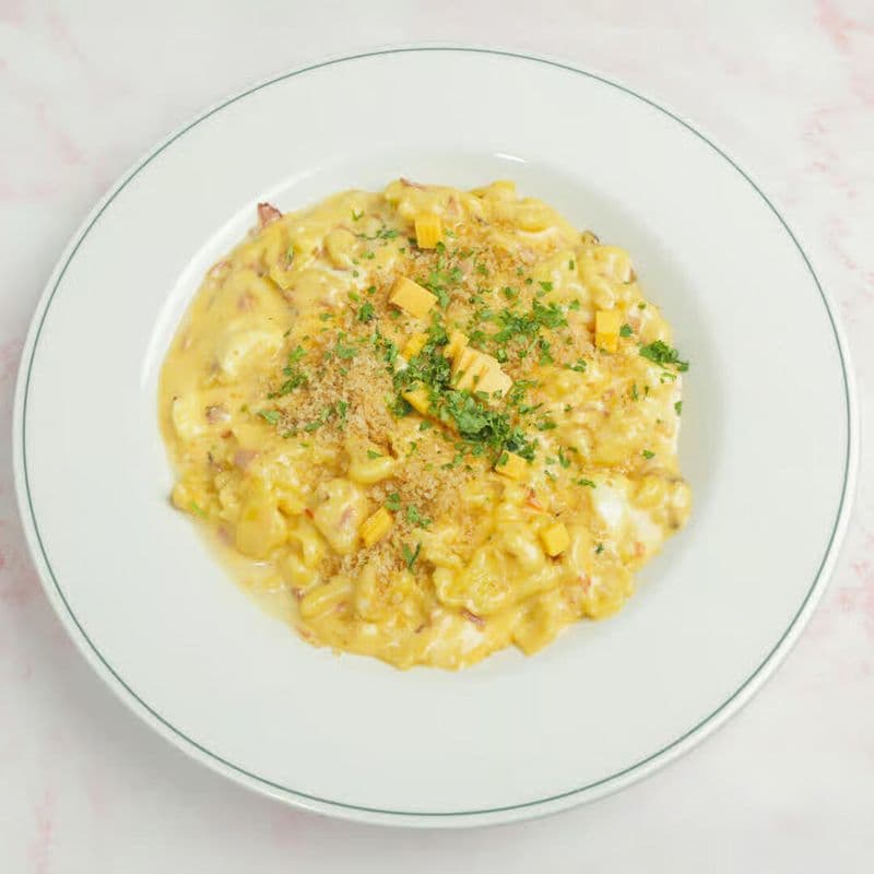 Mac n cheese aux crottes de fromage et pancetta