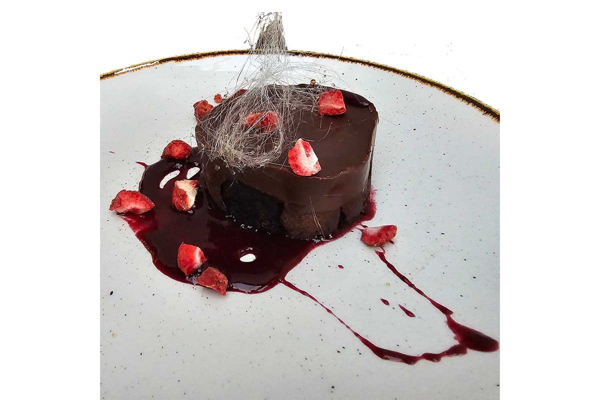 Warm Double Chocolate Cake with Berry Coulis (V,GF)