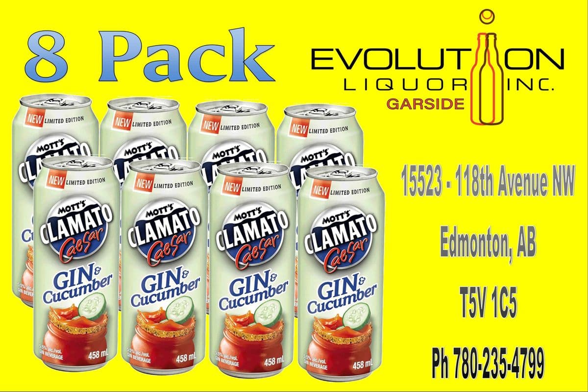 Mott's Clamato Caesar Cucumber Gin C458-08 (8 x 458 ml Can)