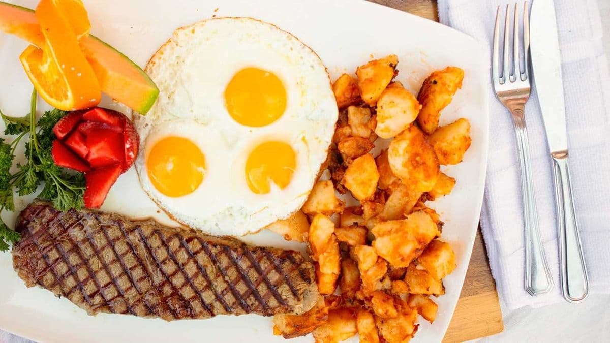 Steak (6 oz.) and Three Eggs