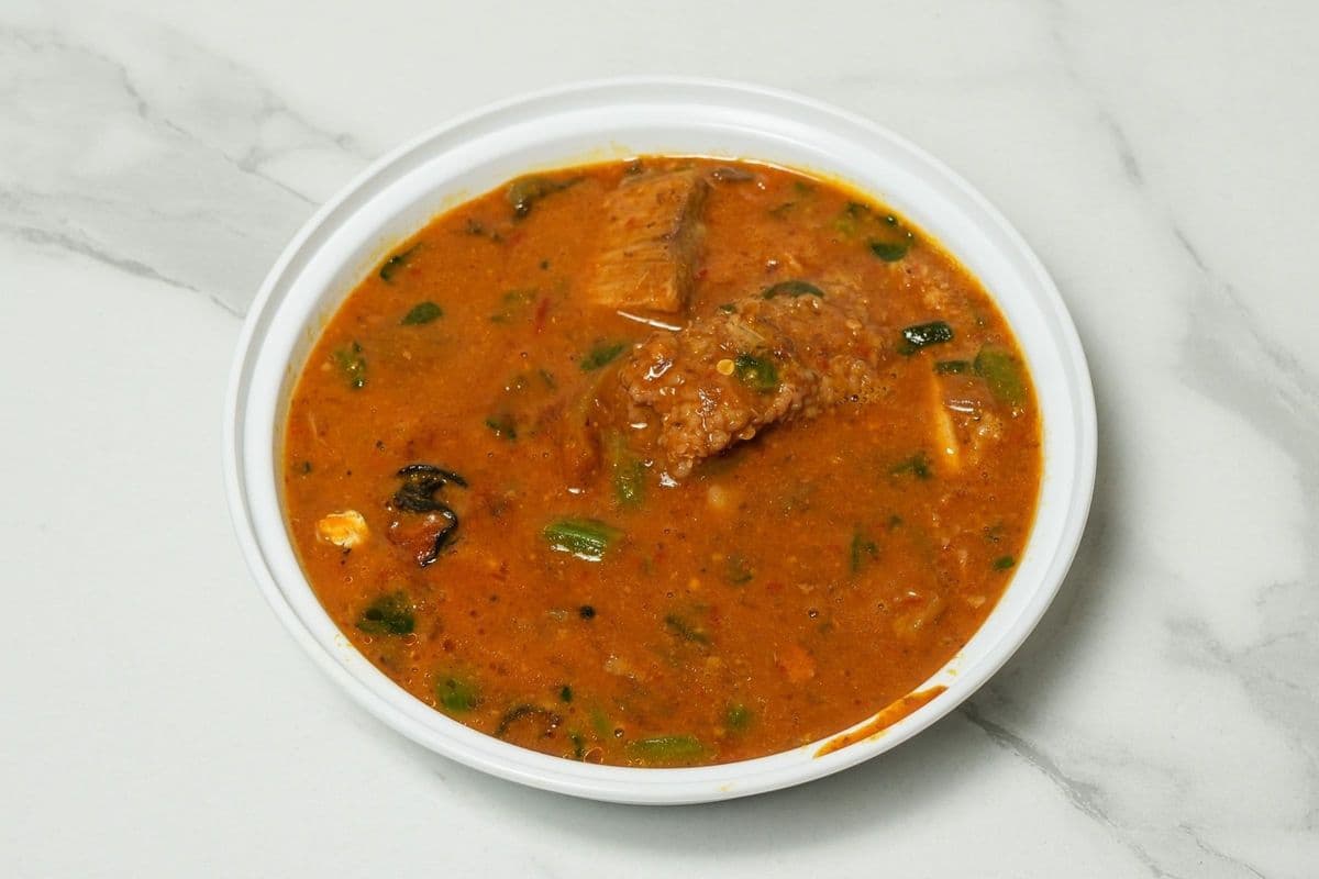 Ogbono Soup with Assorted Meat Served with Swallow