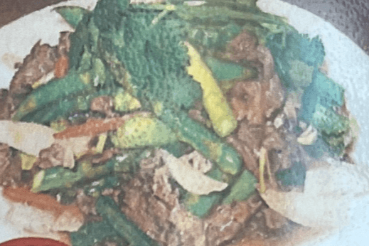 TS8. Stir-Fried Meat with Asparagus and Mushroom (Xao Broccoli and Nam Voi - Ga Hoac Bo)