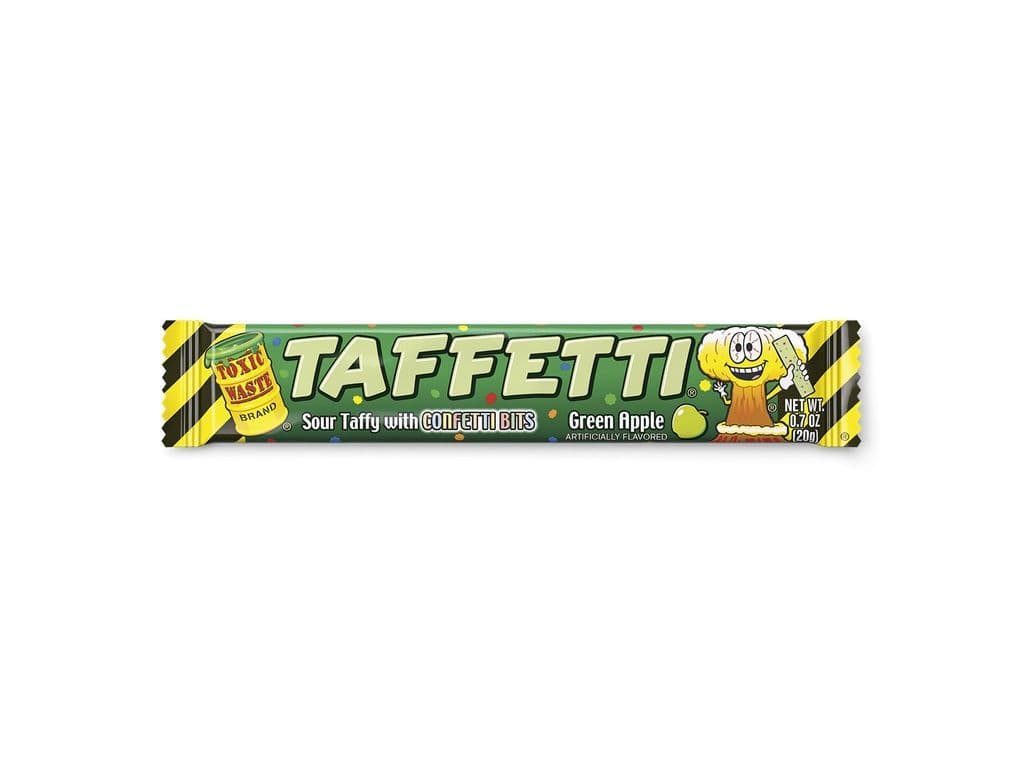 Toxic Waste Taffetti Green Apple Sour Taffy with Confetti Bits 20g Chewy Candy