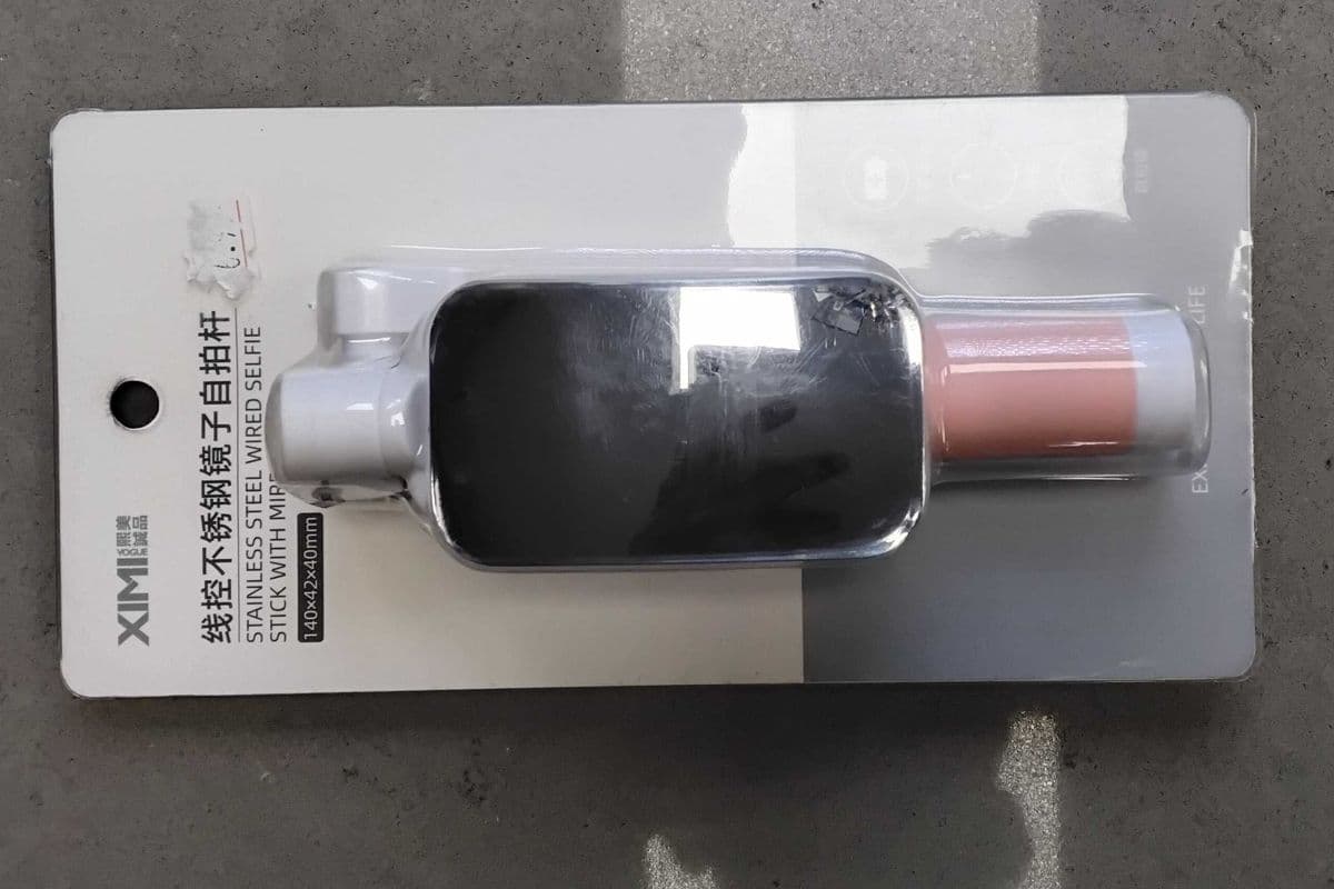 Stainless steel wired selfie stick with mirror