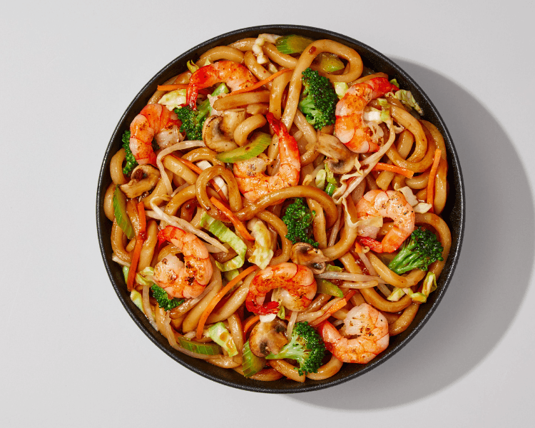 Teppanyaki aux crevettes et nouilles