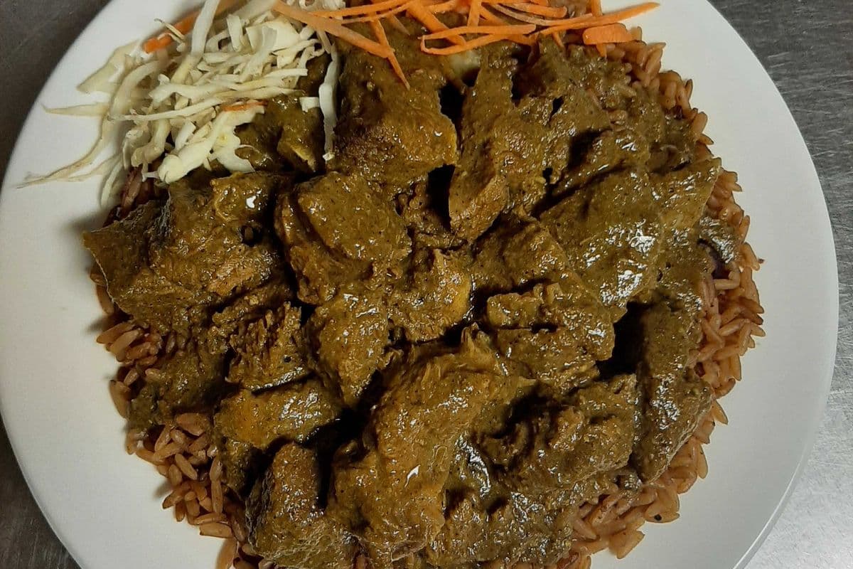 Goat Curry with Rice and Peas