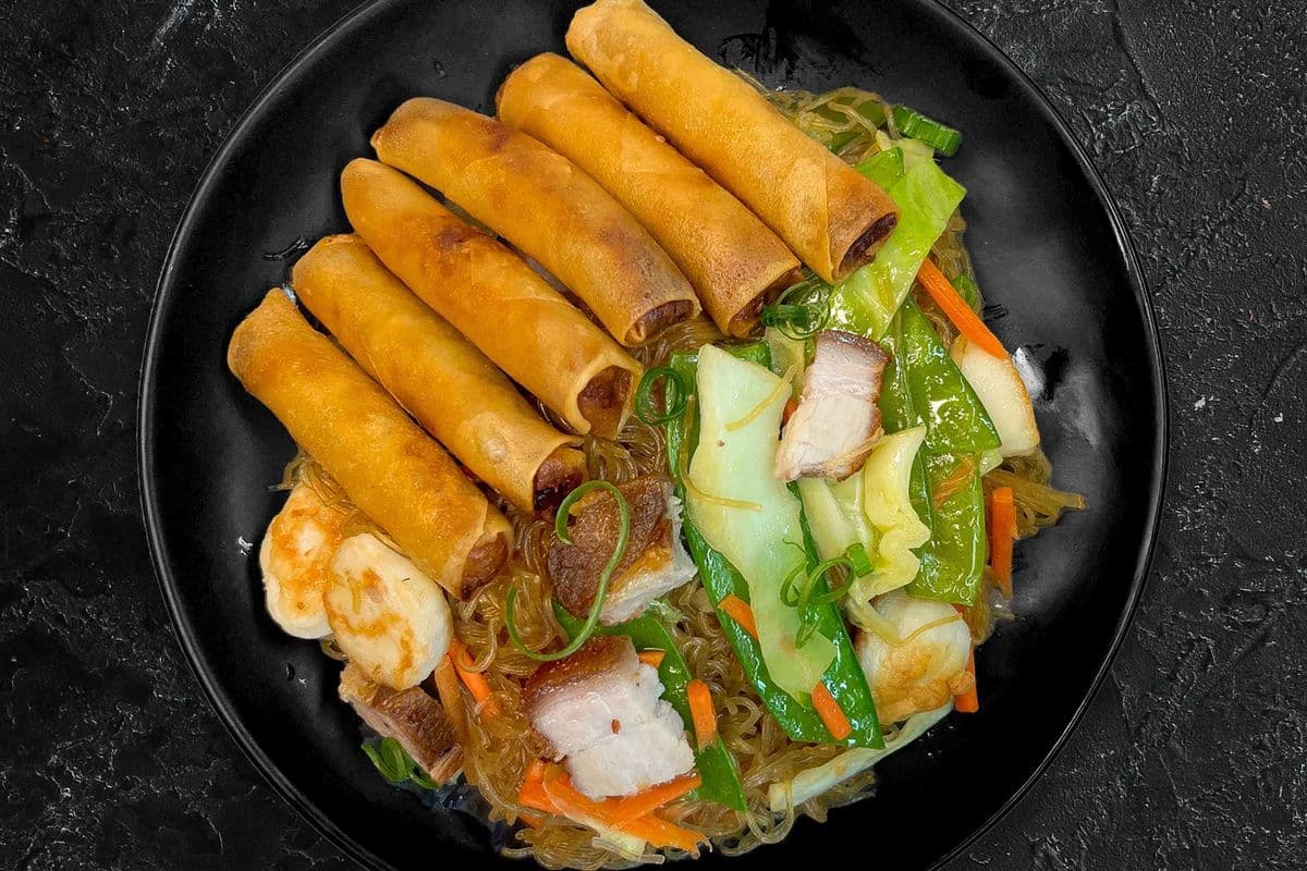 Pancit and Spring Rolls