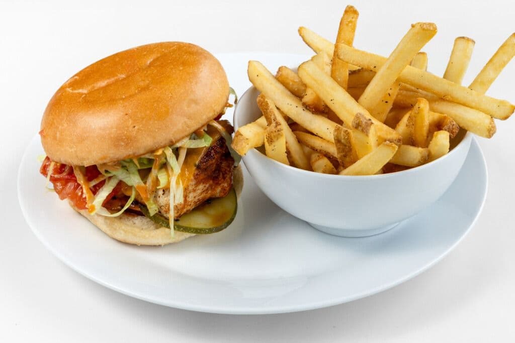Blackened Chicken Burger with Fries