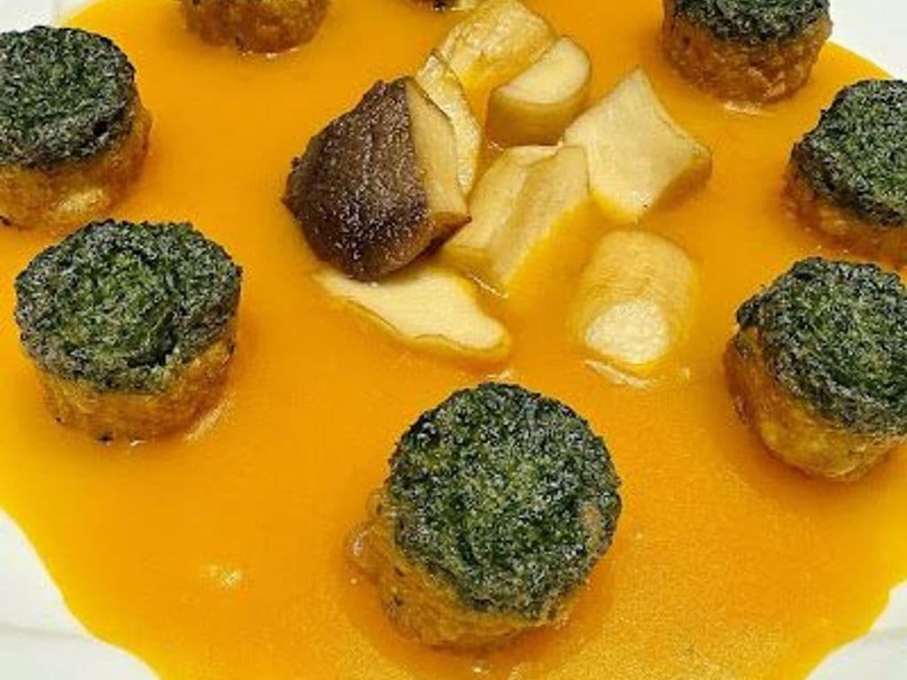 806. Pan seared house made tofu with pumpkin sauce
