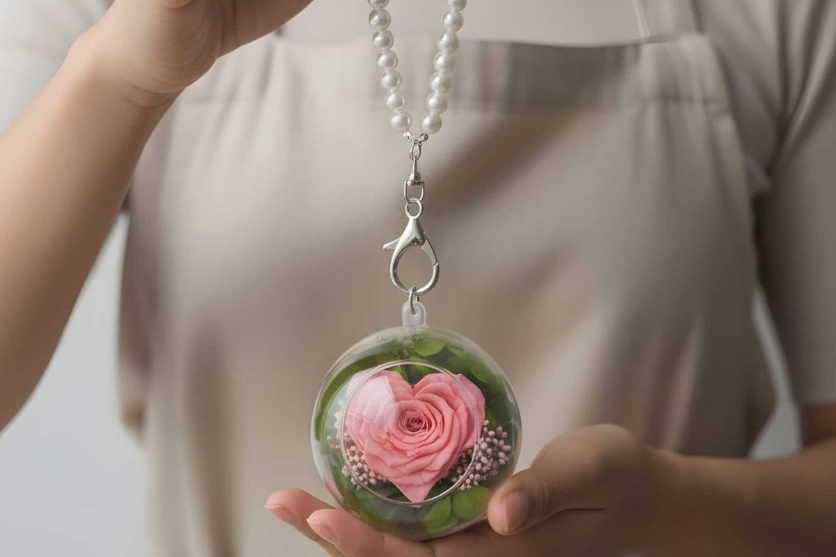 Preserved Pink Heart Rose Hanging Globe / Gift Mother's Day