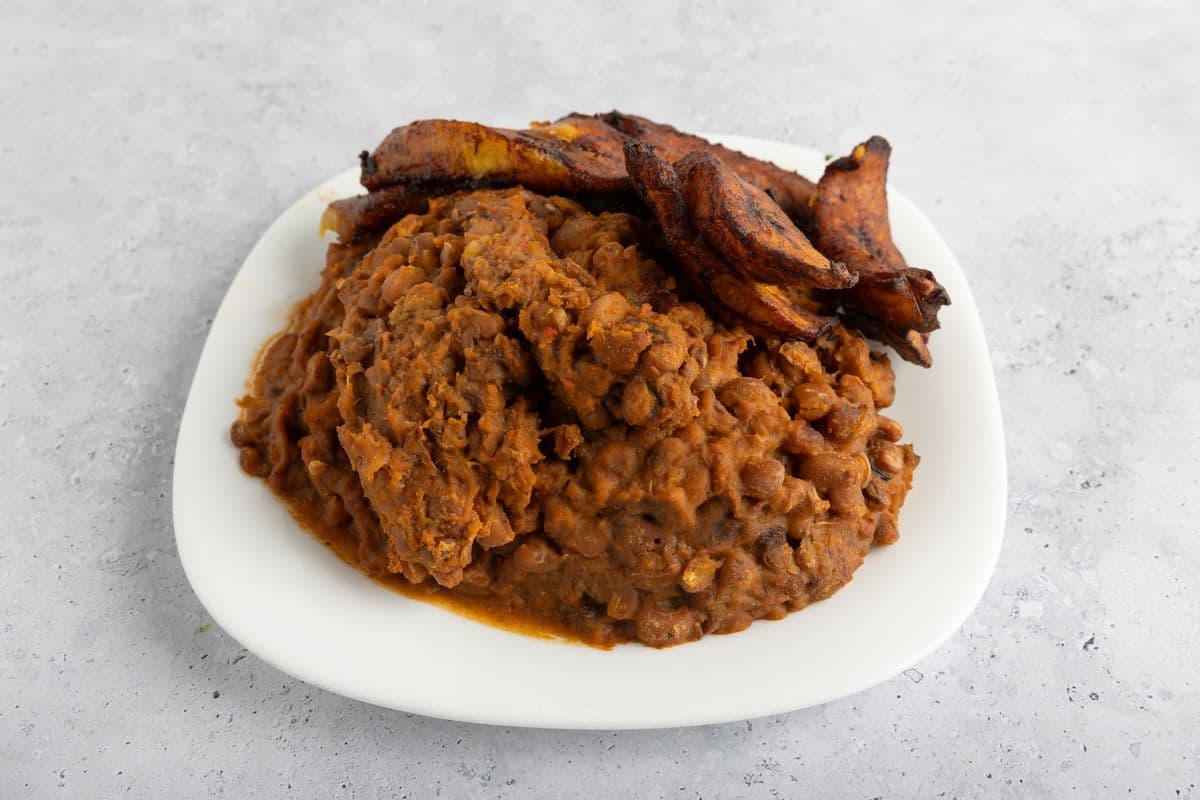 Beans and Roasted Plantain With Fried Fish