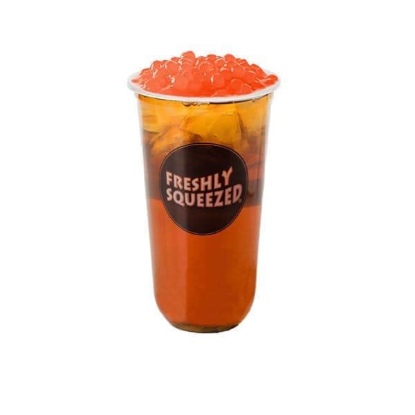 Peach Oolong with Mango Popping Boba
