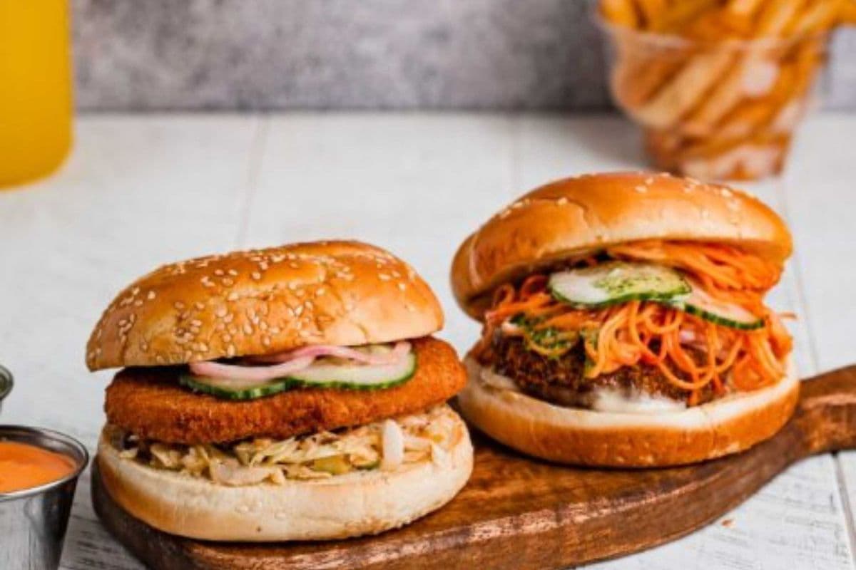 2 Aloo Tikki Noodle Burgers with Fries and 1 Pop Can