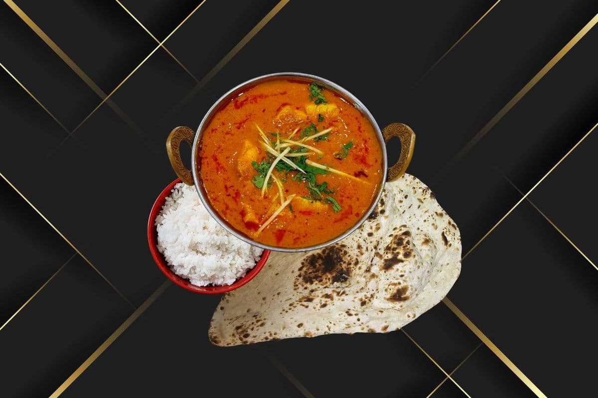 Fish Curry with Rice and One Naan