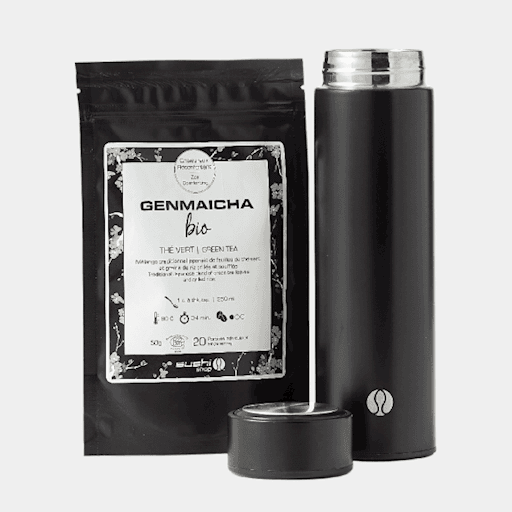 Travel Mug & Bio Genmatcha Green Tea Kit / Duo Gobelet infuseur et thé vert biologique Genmaicha