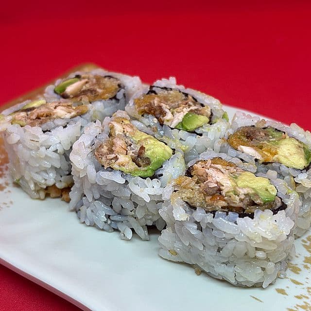 Spicy Grilled Salmon Avocado (6 Pieces) / R49 (Nouveau) Saumon grillé épicé et croustillant à l'avocat (6 Morceaux)