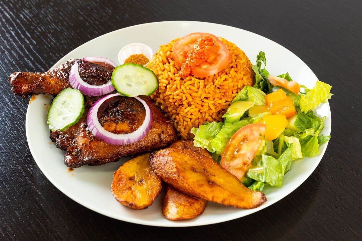 Chicken, Rice, Plantain, and Salad Combo
