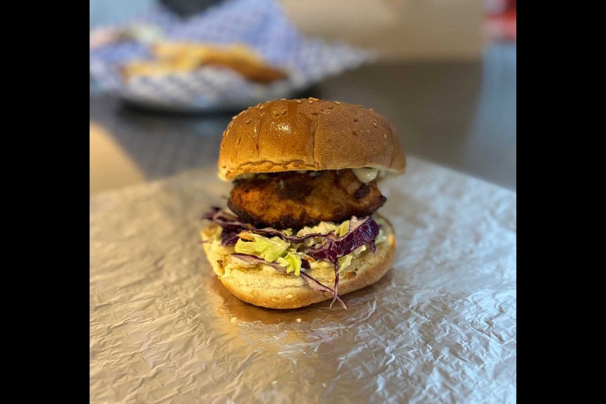Salmon Burger (with Mayo and Coleslaw