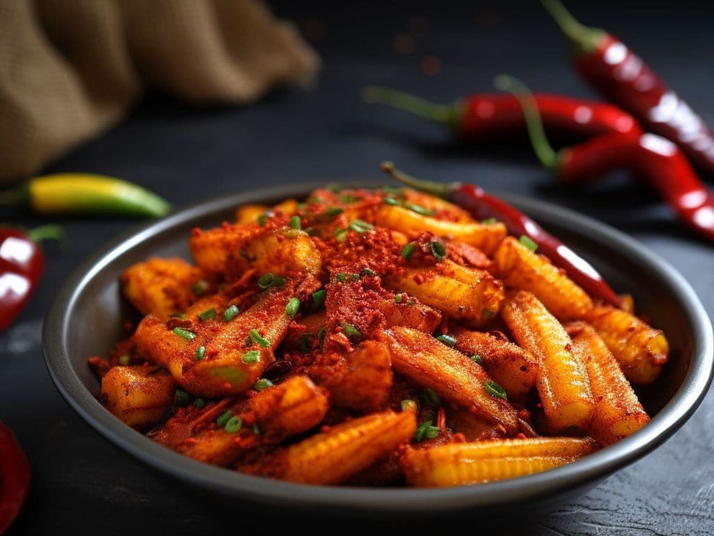 Karampodi Baby Corn / Red Chilli Baby Corn / Piment Rouge Bébé Maïs