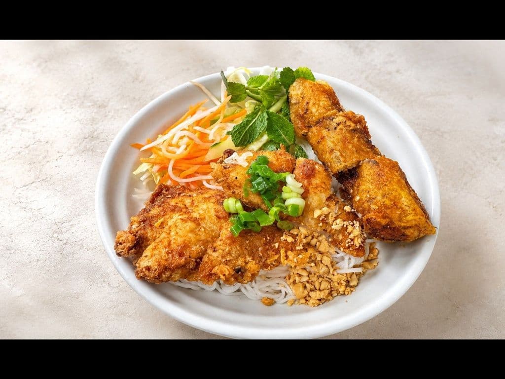 69. Fried Fish and Deep Fried Spring Roll on Vermicelli