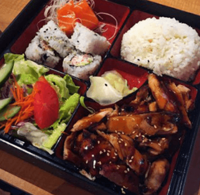 #0282. Chicken Teriyaki Bento Box with Three Spring Rolls