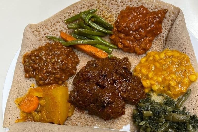 Injera Vegetable Combo with Lamb
