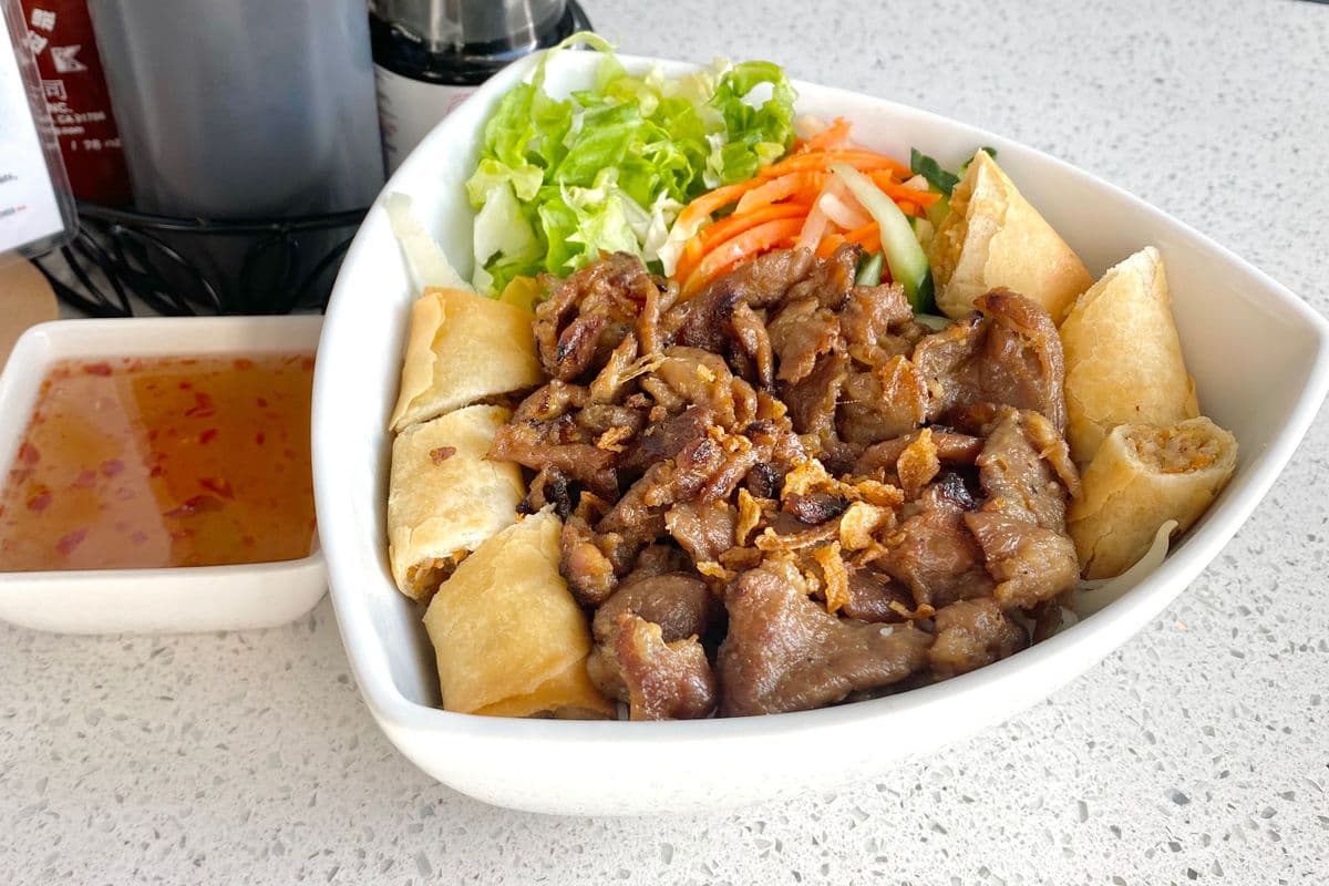 V2. Grilled Pork & Deep Fried Spring Rolls on Vermicelli Noodles (Bun Thit Nuong and Cha Gio)