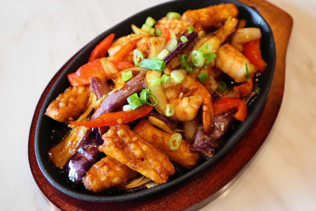 Sizzling Eggplant Tofu with Prawn