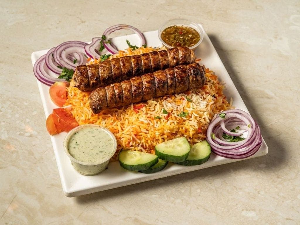 Beef Dhaga rice platter