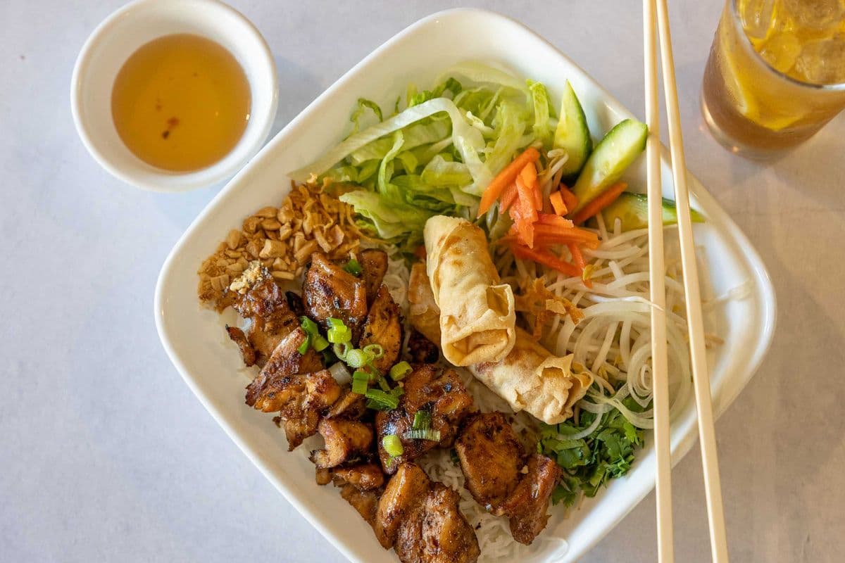 B7. Grilled Chicken and Fried Roll Vermicelli Bowl - Bun Ga Nuong Cha Gio
