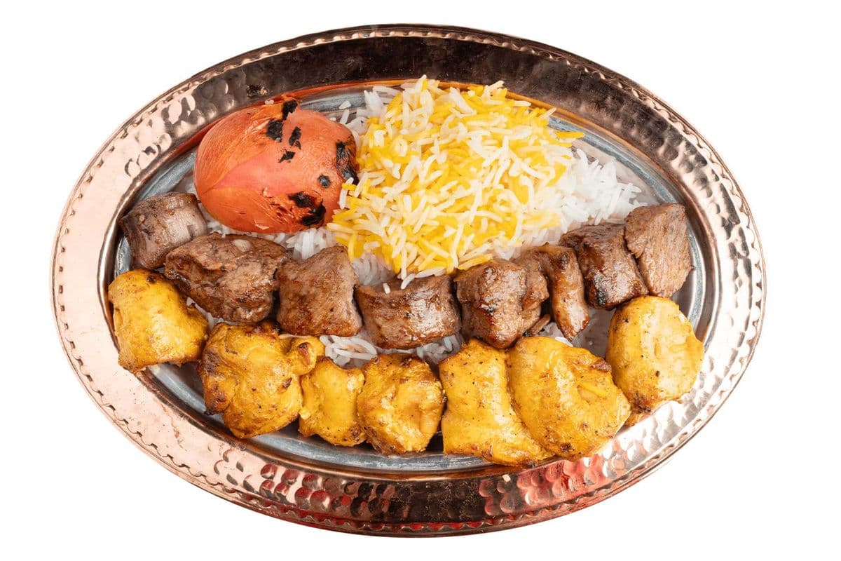 Chicken and lamb chenjeh kabob