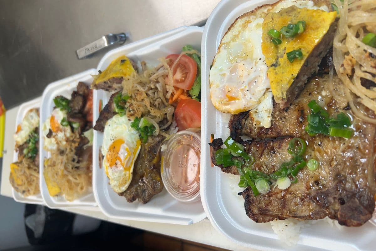 55. Pork Chop, Shredded Pork, and Steamed Pork Egg Sausage on Broken Rice - Com Tam Suon Bi Cha