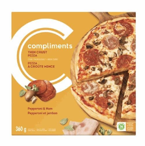 Compliments Pizza Frozen Thin Crust Pepperoni & Ham 360g