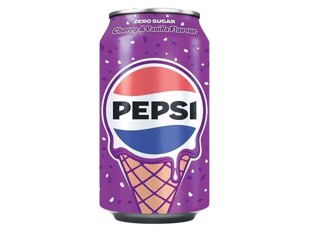 Pepsi Cherry and Vanilla Zero Sugar Cola UK 330ml Sugar Free Beverage