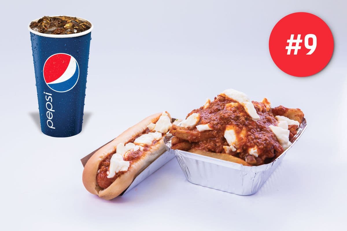 TRIO #9 HOT-DOG MICHIGAN + POUTINE ITALIENNE + LIQUEUR