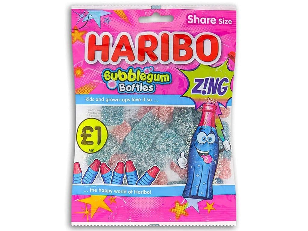 Haribo Bubblegum Bottles Sour UK Gummies Candy Bag