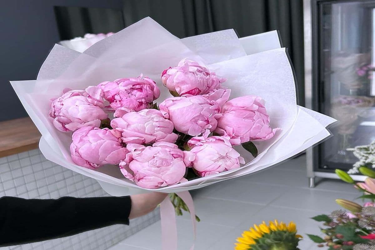 Luxury Wrapped - Bouquet of 10 Stems Pink Peonies