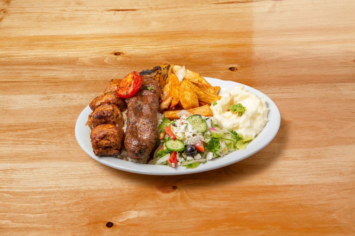 F. Chicken and Kofta Beef Mixed Kebab Platter