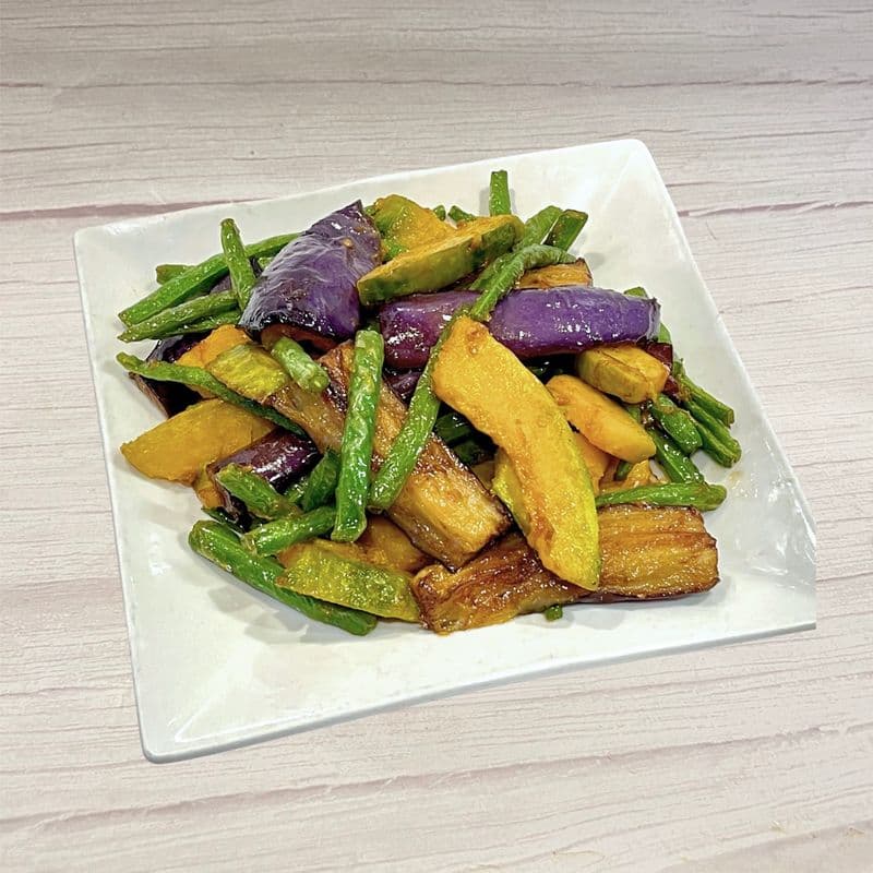 Pan Fried String Beans, Eggplants & Pumpkins / 炒三合 (例)