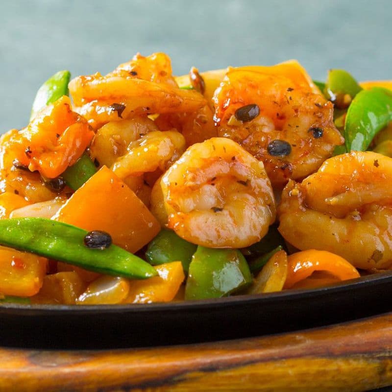 Prawns with Black Bean Sauce on Hot Plate 豉汁鐵板蝦球