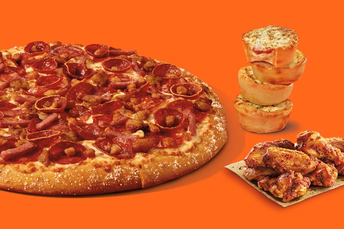 Large 5 Meat Feast, Caesar Wings & 3 Cheese & Herb Crazy Puffs Bundle