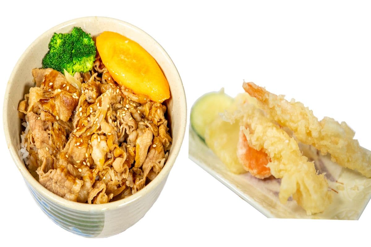 148. Tempura and Beef Teriyaki Don