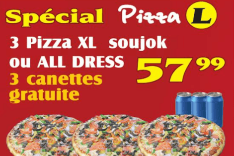 Special Pizza L - 3 Pizza XL Soujok ou All Dress +3 Canettes