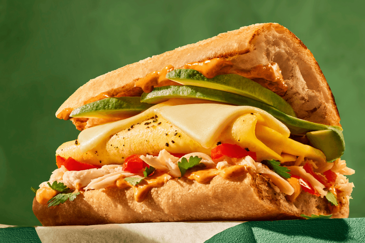 Chipotle Chicken, Scrambled Egg & Avocado on Ciabatta
