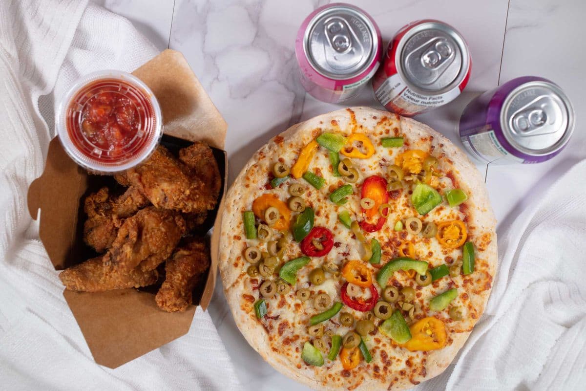 Combo#1 - One Medium Pizza, Wings (1 lb), and Two Drinks or Dipping Sauces